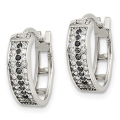 QE14894 Sterling Silver RH-pltd Polished Black/White CZ 4mm Round Hoop Earrings