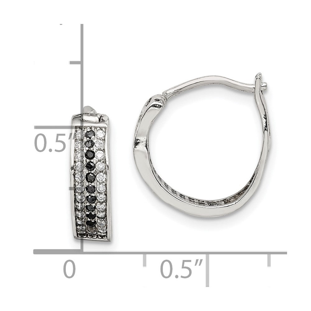QE14894 Sterling Silver RH-pltd Polished Black/White CZ 4mm Round Hoop Earrings