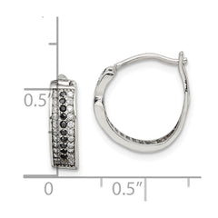 QE14894 Sterling Silver RH-pltd Polished Black/White CZ 4mm Round Hoop Earrings