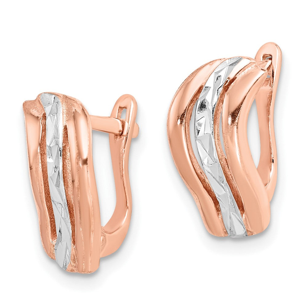 QE14918 Sterling Silver Rose Tone and Diamond Cut Hoop Earrings