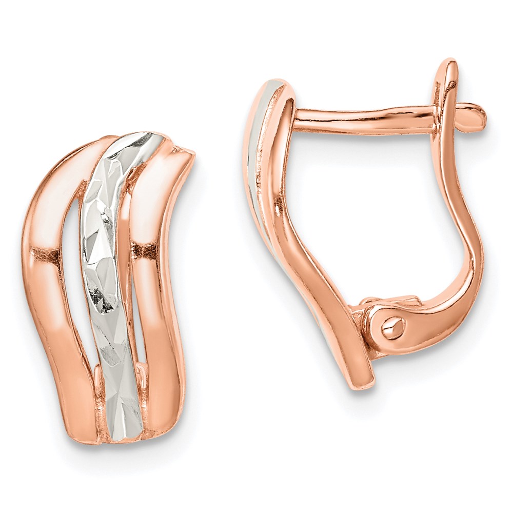QE14918 Sterling Silver Rose Tone and Diamond Cut Hoop Earrings