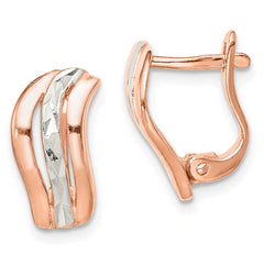 QE14918 Sterling Silver Rose Tone and Diamond Cut Hoop Earrings