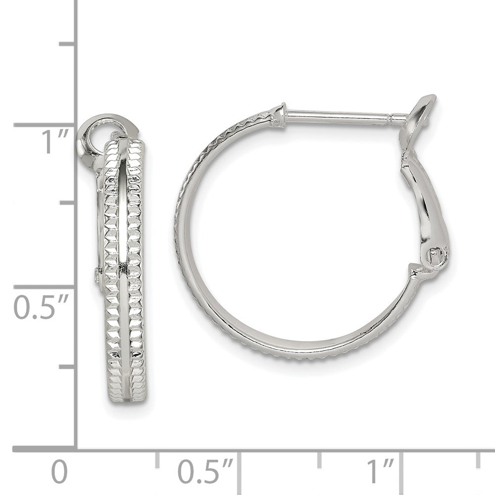 QE14924 Sterling Silver Milgrain 2x20mm Omega Back Round Hoop Earrings