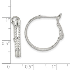 QE14924 Sterling Silver Milgrain 2x20mm Omega Back Round Hoop Earrings