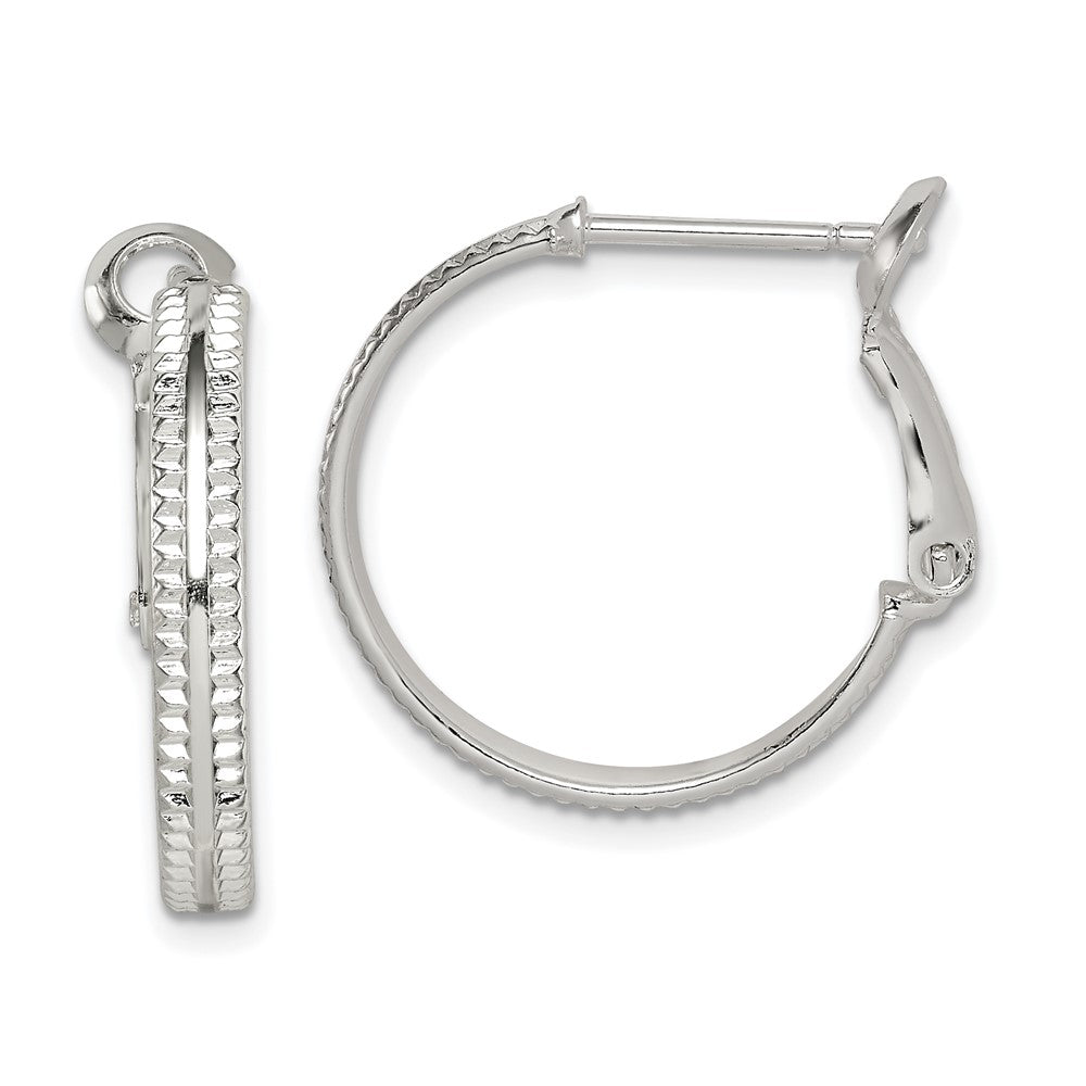 QE14924 Sterling Silver Milgrain 2x20mm Omega Back Round Hoop Earrings