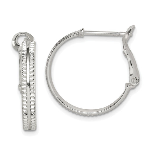 QE14924 Sterling Silver Milgrain 2x20mm Omega Back Round Hoop Earrings
