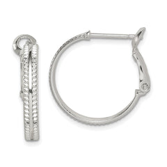 QE14924 Sterling Silver Milgrain 2x20mm Omega Back Round Hoop Earrings