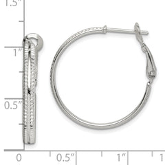 QE14925 Sterling Silver Milgrain 2.25x25mm Omega Back Round Hoop Earrings