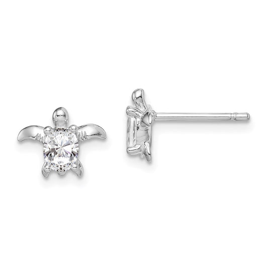 QE14935 Sterling Silver Rhodium Plated CZ Turtle Post Earrings