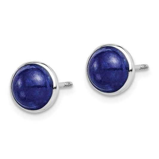 QE14937 Sterling Silver Rhodium-plated 7mm Lapis Post Earrings