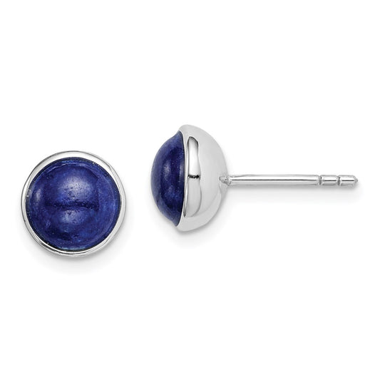 QE14937 Sterling Silver Rhodium-plated 7mm Lapis Post Earrings