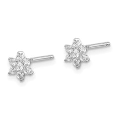 QE14948 Sterling Silver Rhodium-plated CZ Flower Post Earrings