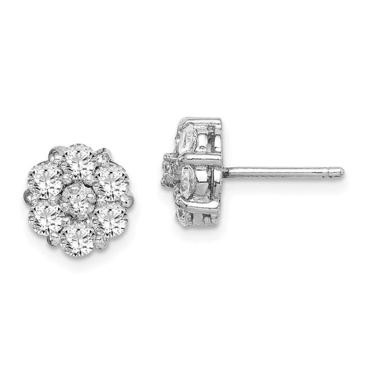 QE14953 Sterling Silver Rhodium-plated Polished CZ Flower Cluster Post Earrings