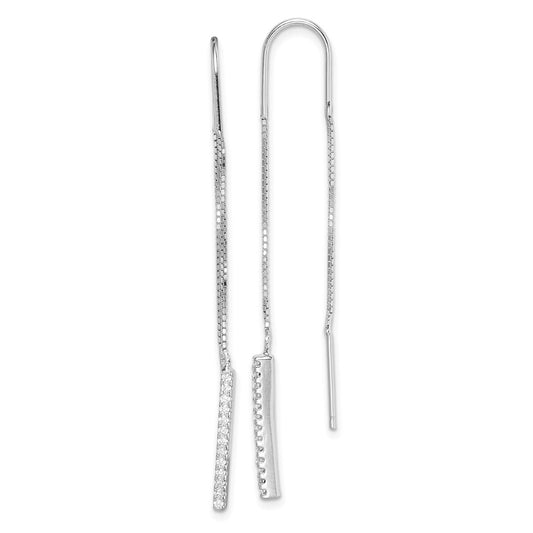 QE14954 Sterling Silver Rhodium-plated CZ Threader Earrings