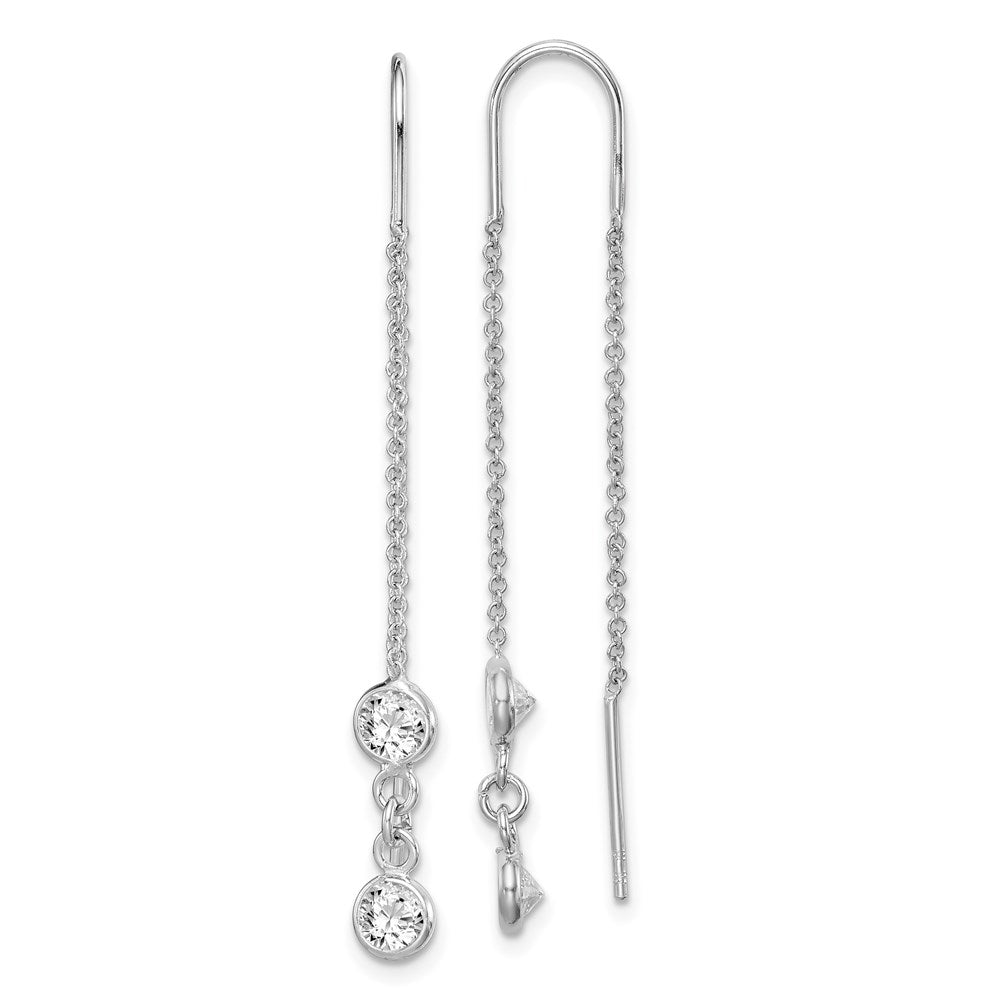 QE14955 Sterling Silver Rhodium-plated CZ Threader Earrings