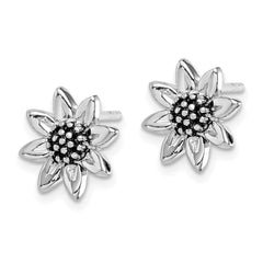 QE14962 Sterling Silver Rhodium-plated Sunflower Post Earring