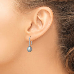 QE14963 Sterling Silver Rhodium-plated 7-8mm Grey Teardrop Freshwater Cultured Pearl and CZ Dangle Earrings