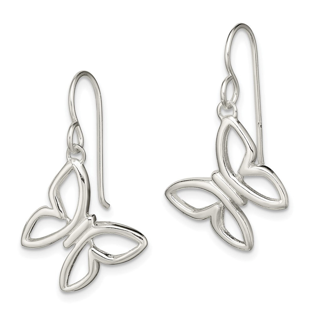 QE14965 Sterling Silver Butterfly Shepherd Hook Dangle Earrings