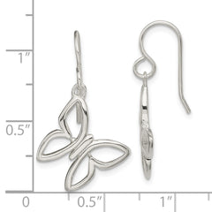 QE14965 Sterling Silver Butterfly Shepherd Hook Dangle Earrings