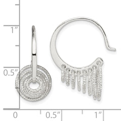 QE14985 Sterling Silver Polished & Diamond-cut Circles Dangle Hoop Earrings