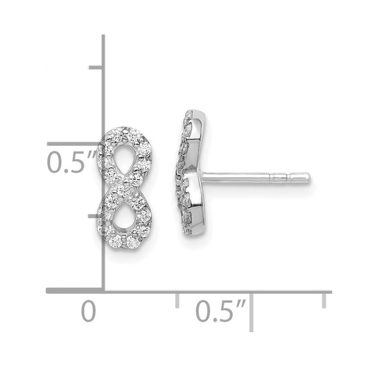 QE14994 Sterling Silver Rhodium-plated Polished CZ Infinity Post Earrings