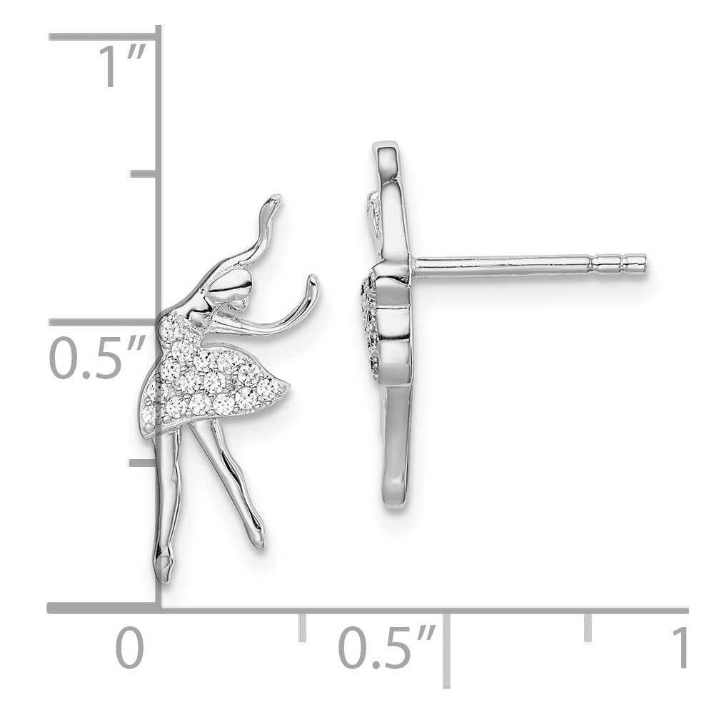QE15017 Sterling Silver Rhodium-plated Polished CZ Ballerina Post Earrings