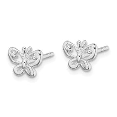 QE15018 Sterling Silver Rhodium-plated CZ Butterfly Post Earrings