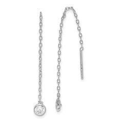 QE15020 Sterling Silver Rhodium-plated CZ Bezel Chain Threader Earrings