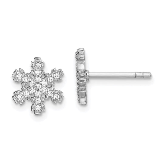 QE15021 Sterling Silver Rhodium-plated CZ Snowflake Post Earrings