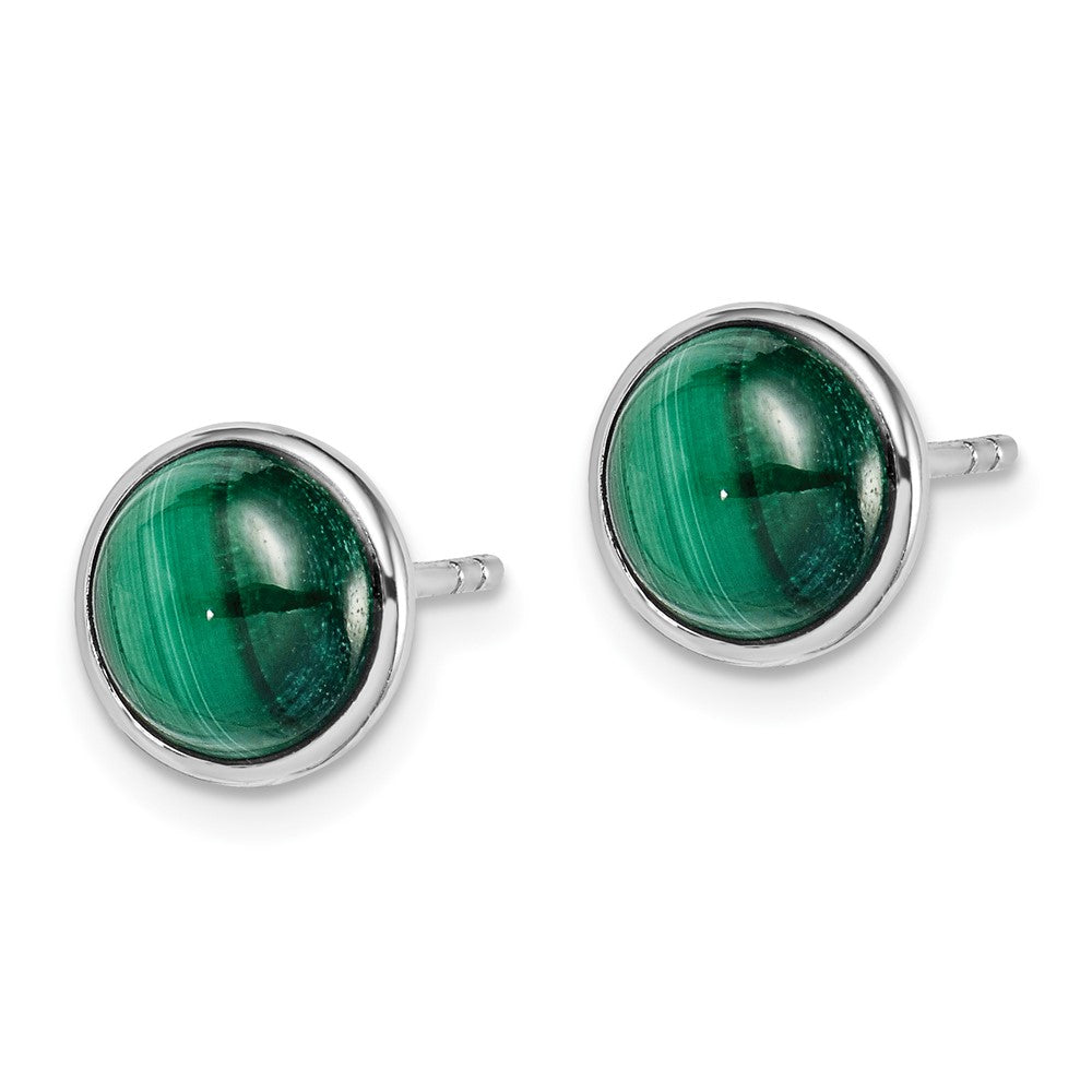 QE15036 Sterling Silver Rhodium-plated 7mm Malachite Post Earrings