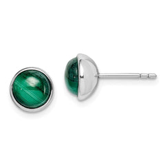 QE15036 Sterling Silver Rhodium-plated 7mm Malachite Post Earrings