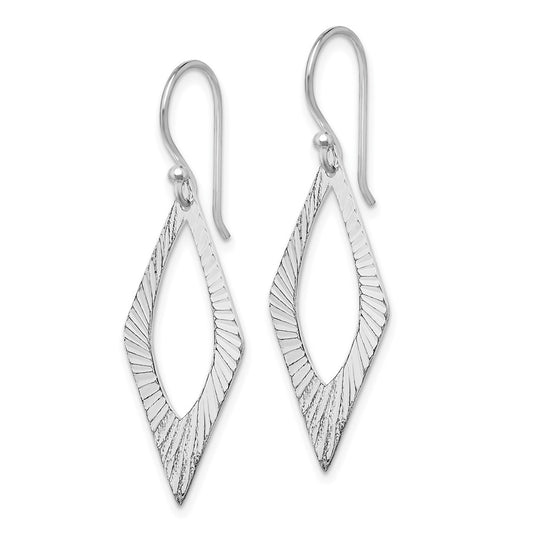 QE15041 Sterling Silver Rhodium-plated Diamond-cut Geometric Dangle Earrings