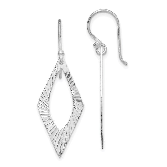 QE15041 Sterling Silver Rhodium-plated Diamond-cut Geometric Dangle Earrings