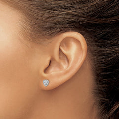 QE15044 Sterling Silver Rhodium-plated Pave CZ Heart Post Earrings