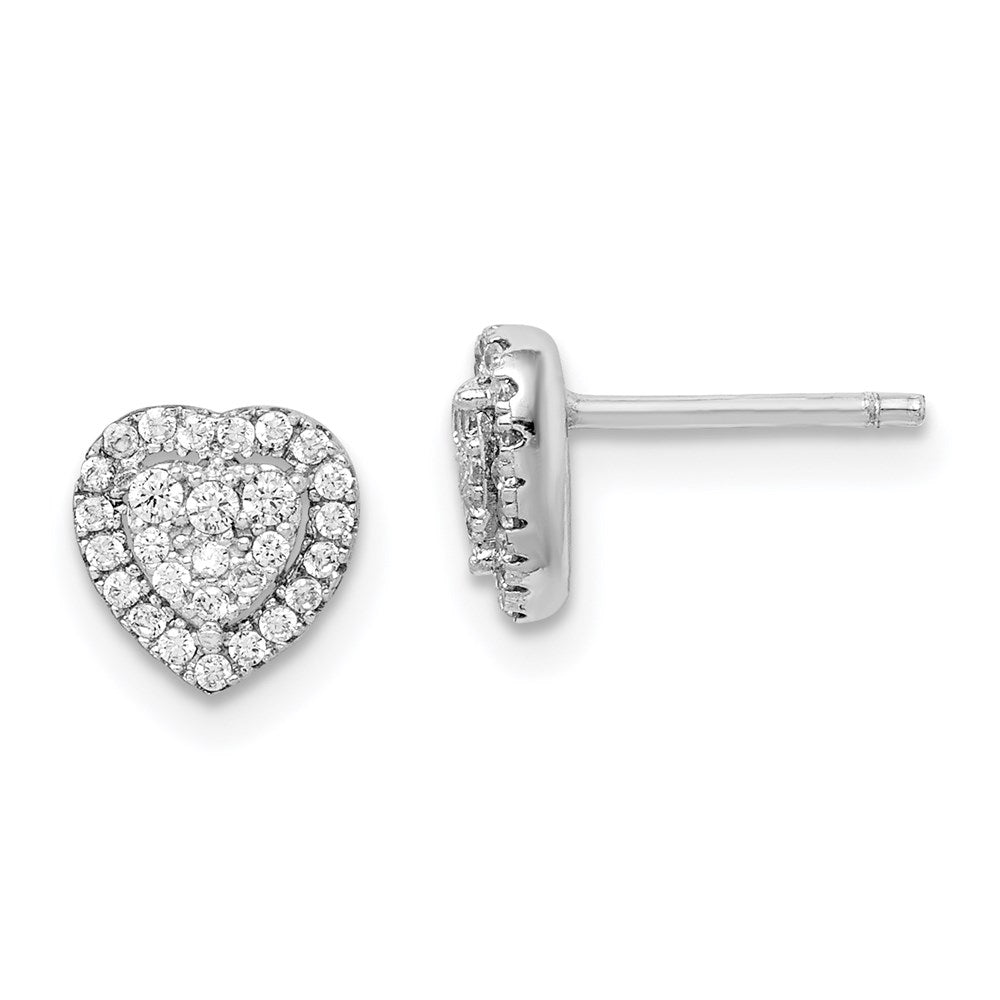 QE15044 Sterling Silver Rhodium-plated Pave CZ Heart Post Earrings