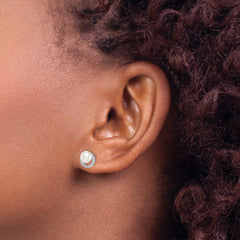 QE15056 Sterling Silver Rhodium Plated FWC Pearl CZ Post Earrings