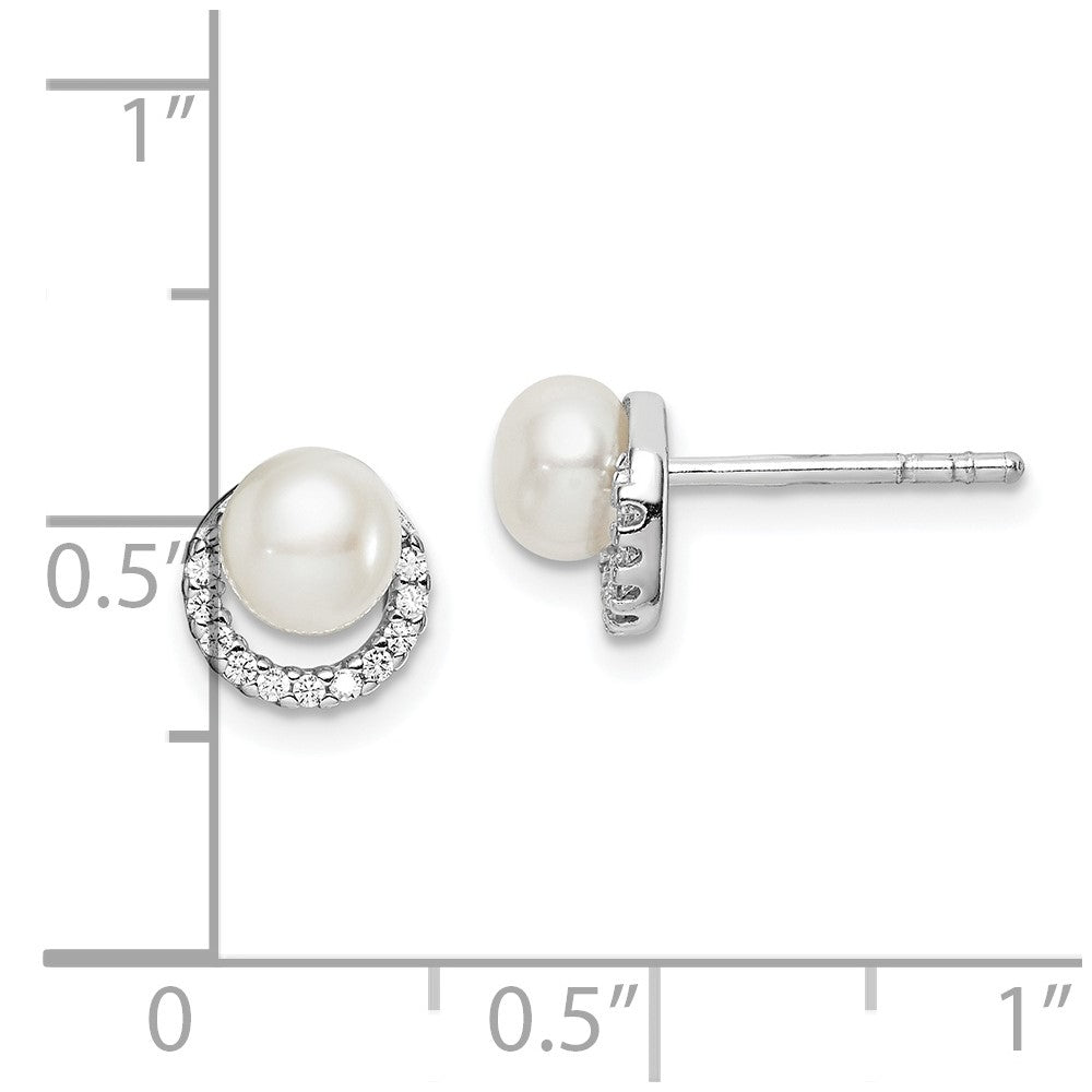 QE15056 Sterling Silver Rhodium Plated FWC Pearl CZ Post Earrings