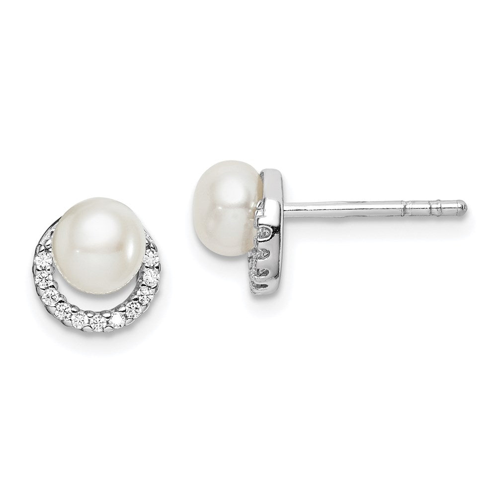 QE15056 Sterling Silver Rhodium Plated FWC Pearl CZ Post Earrings