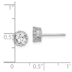 QE15078 Sterling Silver RH-plated Polished & Textured 6mm Round CZ Stud Earrings