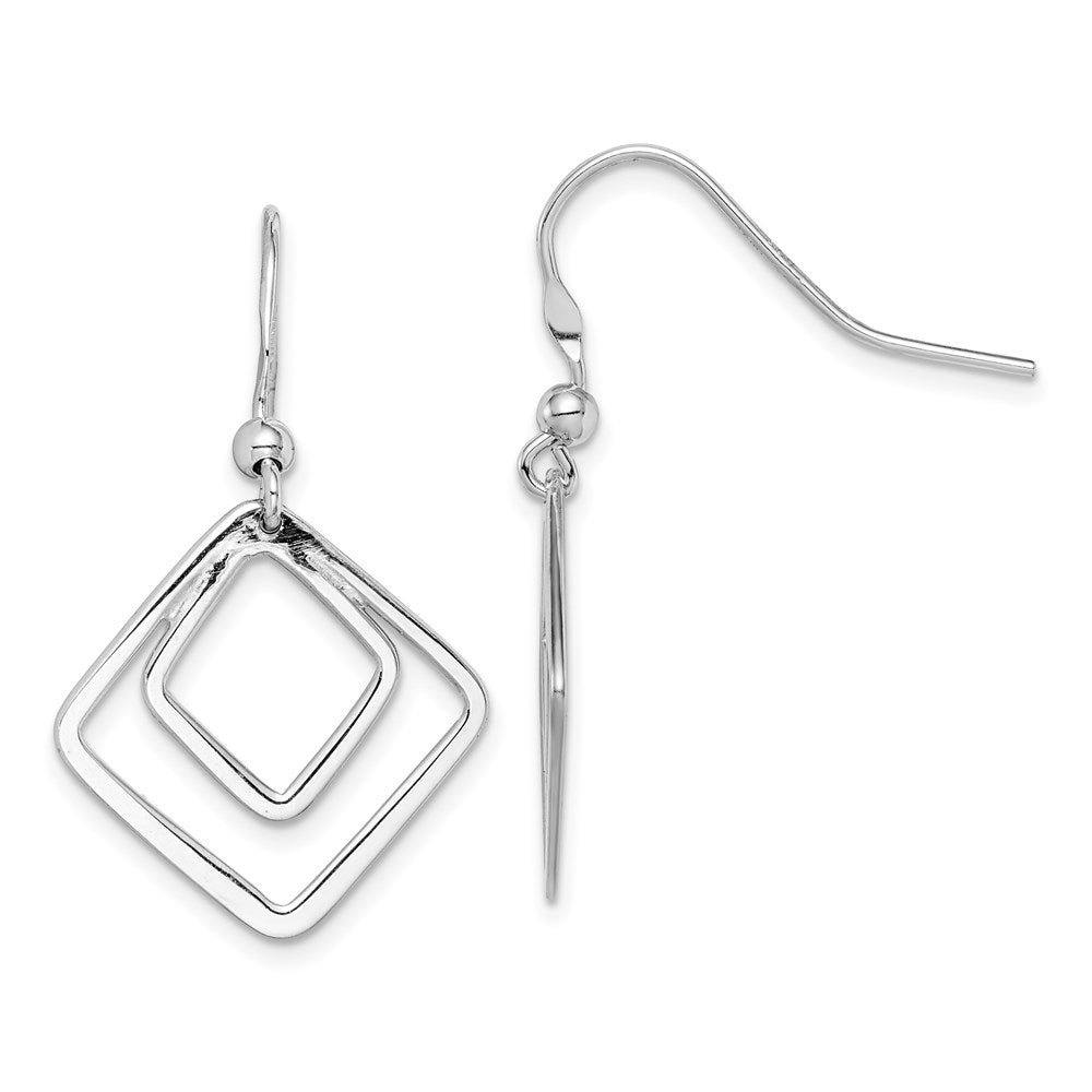 QE15092 Sterling Silver Rhodium-plated Double Diamond Shape Dangle Earrings