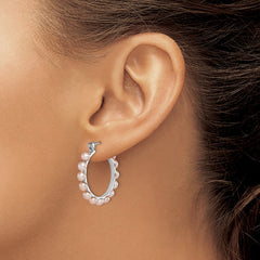 QE15098 Sterling Silver Rhodium-plated 4-5mm Pink Button Freshwater Cultured Pearl Hoop Earrings