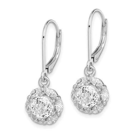 QE15101 Sterling Silver Rhodium-plated Polished 6mm CZ Halo Leverback Earrings