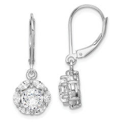 QE15101 Sterling Silver Rhodium-plated Polished 6mm CZ Halo Leverback Earrings