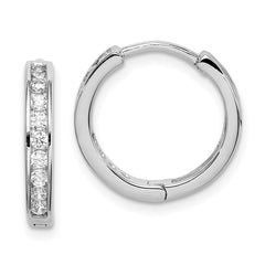 QE15107 Sterling Silver Rhodium-plated CZ 3x16mm Hinged Hoop Earrings