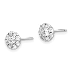 QE15115 Sterling Silver Rhodium-plated Polished CZ Halo Post Earrings