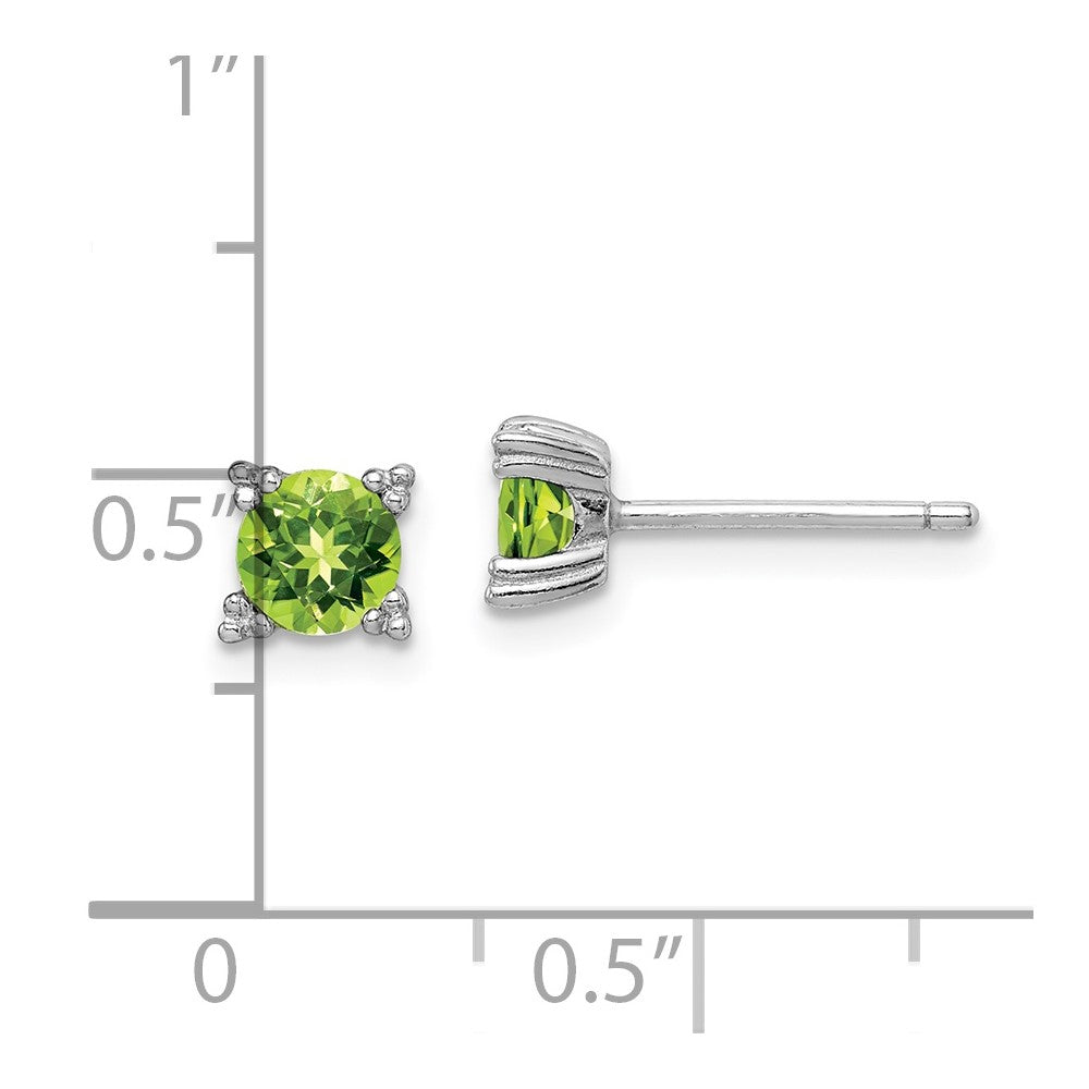 QE15118PE Sterling Silver Rhodium-plated Round 5mm Peridot Post Earrings