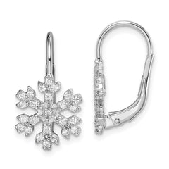 QE15137 Sterling Silver Rhodium-plated CZ Snowflake Leverback Earrings