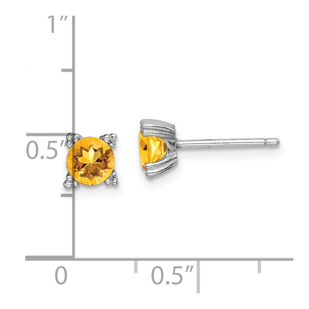 QE15141CI Sterling Silver Rhodium-plated Round 5mm Citrine Post Earrings