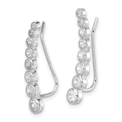 QE15146 Sterling Silver Rhodium-plated Polished Graduated CZ Ear Climber Earrings
