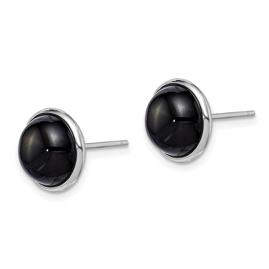 QE15152 Sterling Silver Rhod-plated Polished 10mm Onyx Cabochon Post Earrings